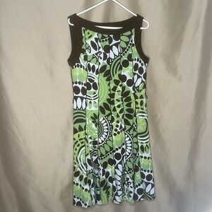 Sandra Darren Women's Dress Size 14 green white and brown. Vivid pattern